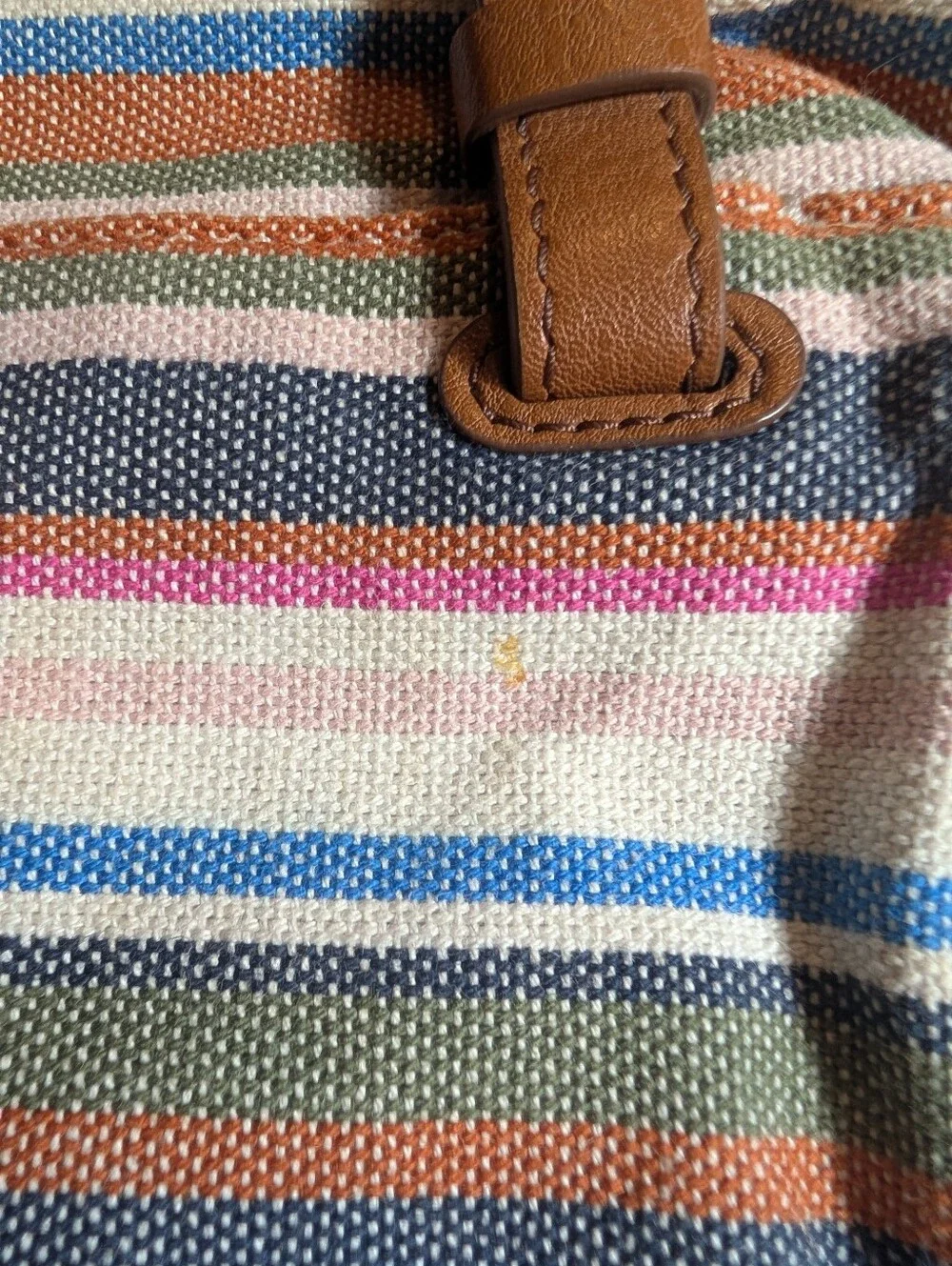 Fossil Striped Canvas Satchel with Tan Leather Accents